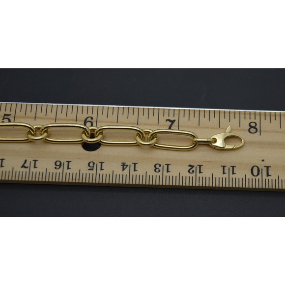 Real 14K Yellow Gold 7.5" Paperclip & round Linked Chain Bracelet 4.5 gr - Picture 5 of 7